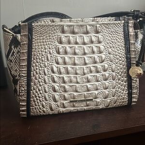 Brahmin Cream and Black Crocodile Texture Shoulder Bag